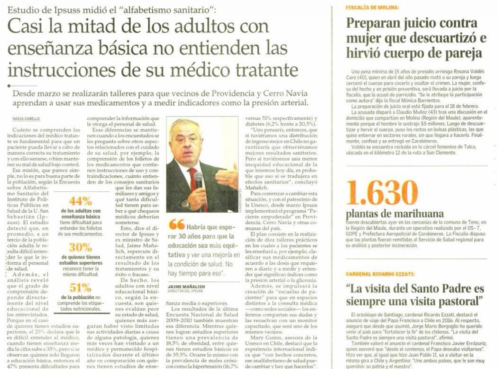 2201 El Mercurio - Encuesta Alfabetismo Sanitario - USS