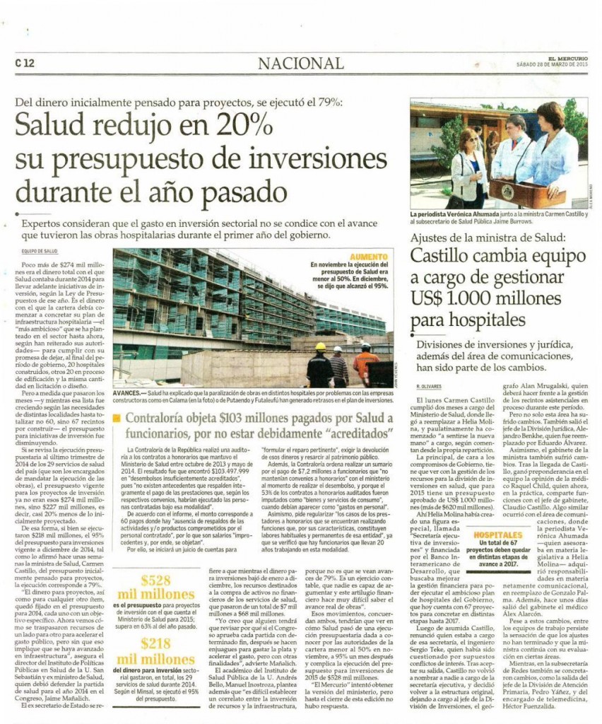 2803 El Mercurio - Salud redujo en 20 su presupuesto de inversiones durante el año pasado - IPSUSS