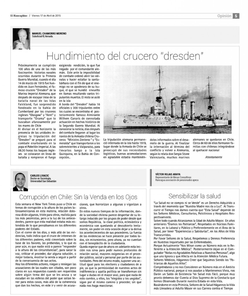 1704 El Rancagüino - Carta - Corrupcion en Chile - USS